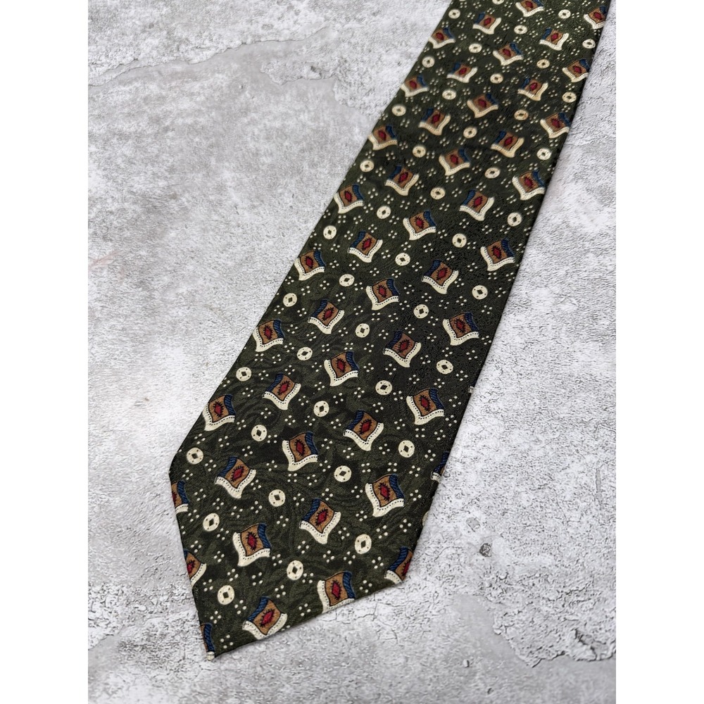 Christian Dior Tie Mens One Size Green‎ Geometric Polyester Designer Woven